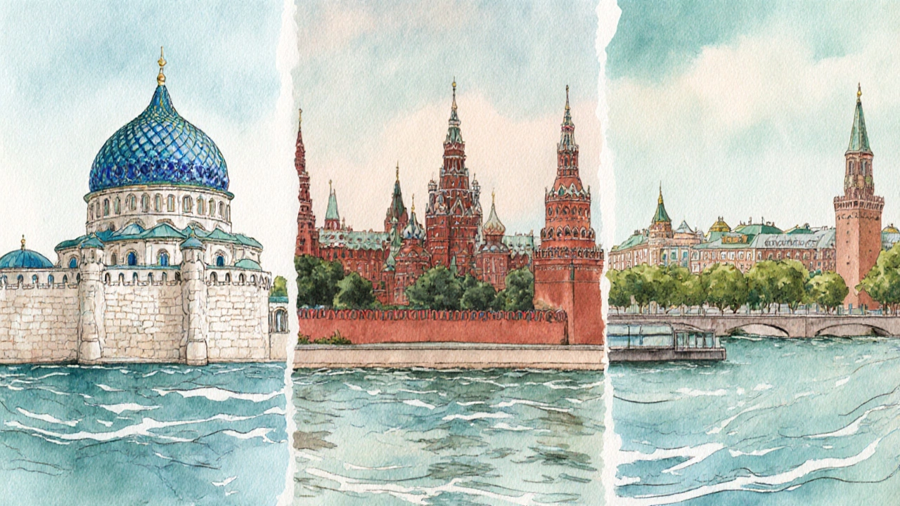 Водяная живопись с Казанским, Нижегородским кремлями и набережной Саратова.