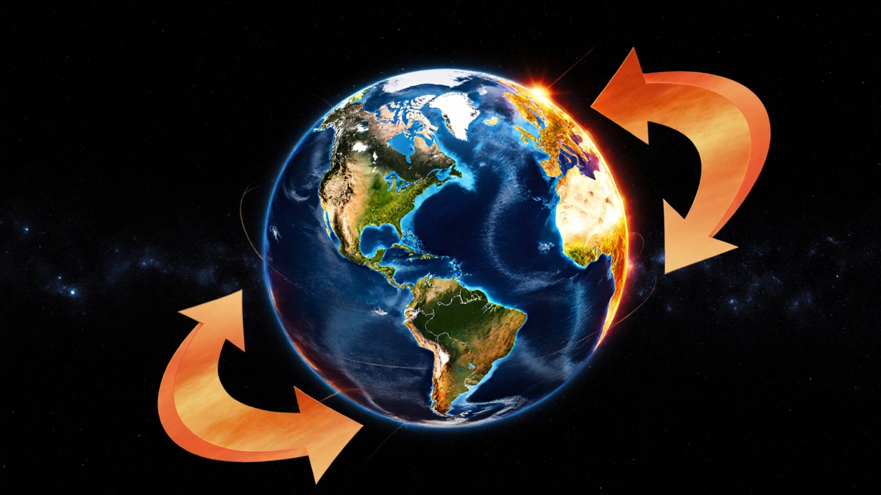 Циркуляция воздуха между экватором и полюсами: тёплый воздух поднимается, холодный опускается.