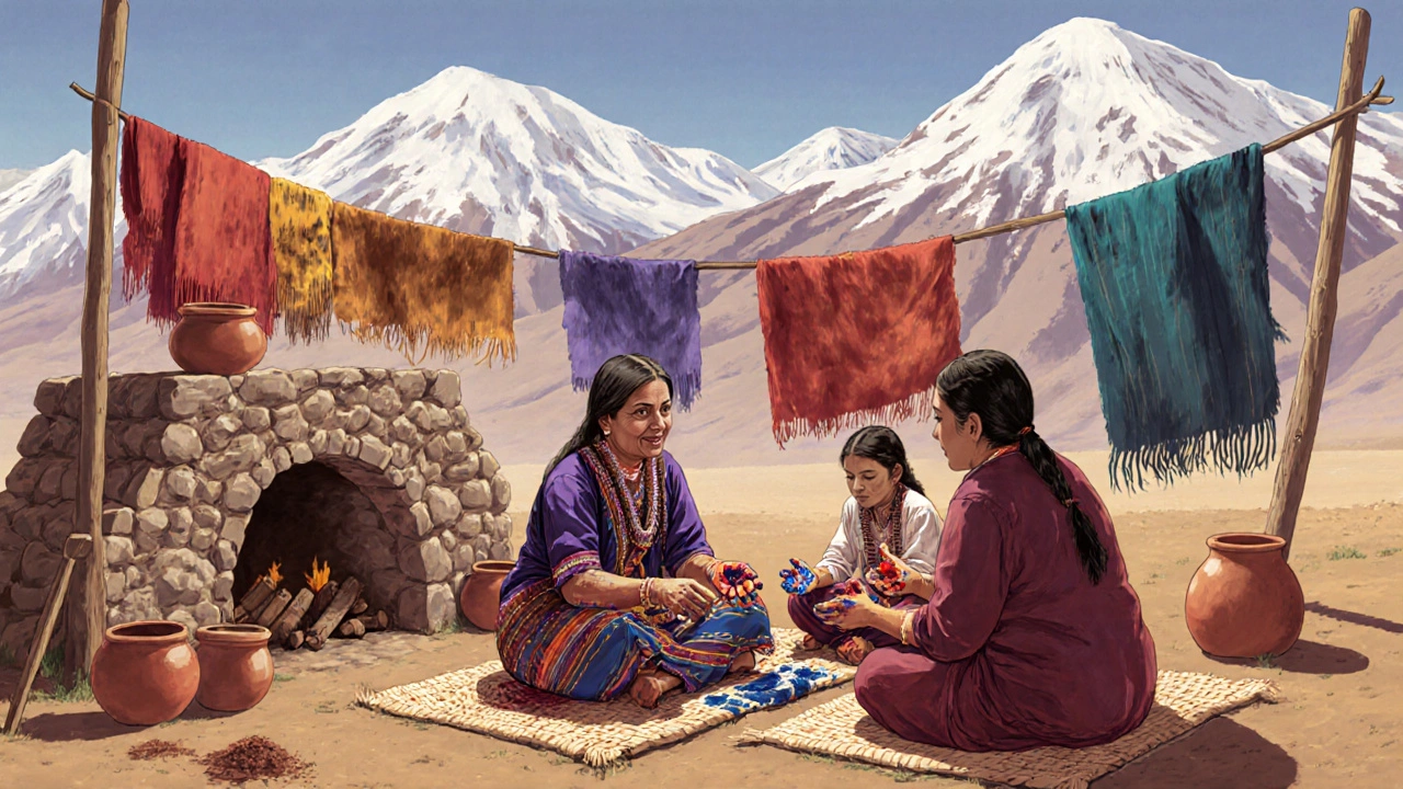 Семья в Андах учит туристов окрашивать ткани натуральными красителями.