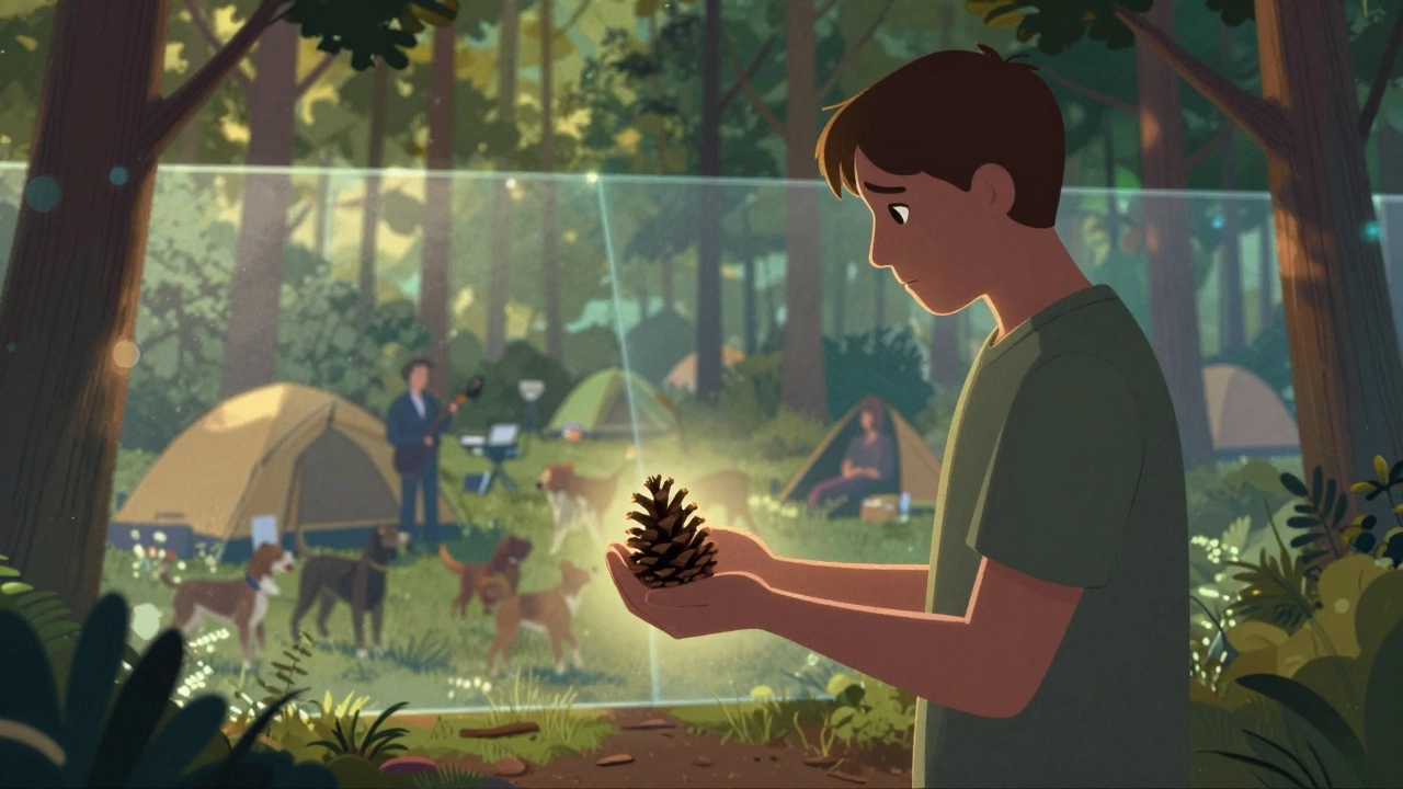 Человек держит шишку, но не берёт её — граница между дикой природой и человеческим вмешательством.