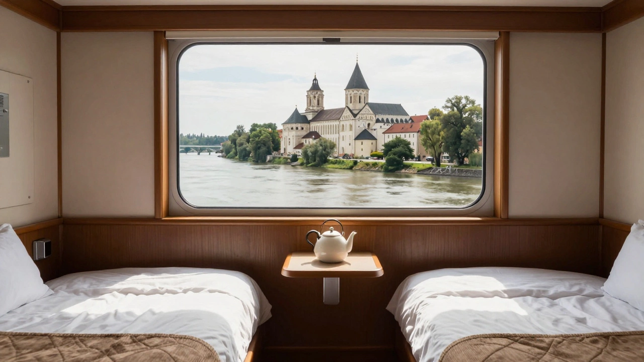 Идеальная каюта в центре теплохода: окно, вид на монастырь, тихо, комфортно, без балкона.