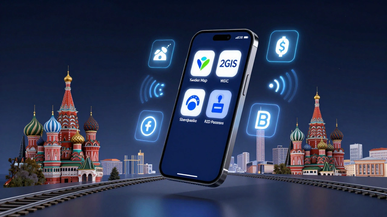 Смартфон с приложениями для навигации и оплаты в России